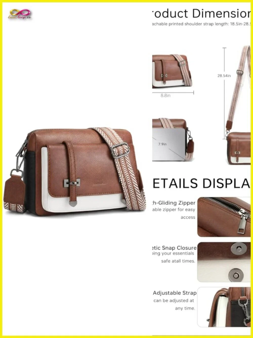 Vegan Leather Crossbody Bag with Guitar Strap Multi Pocket Purse
